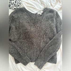 Pink Rose Women's V-Neck Sweater - Dark Gray